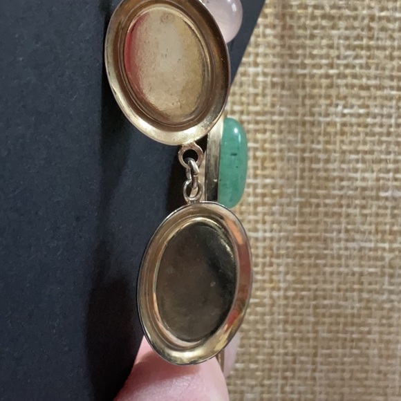 Gold Tone Green&Pink Jade Earrings - Picture 2 of 3